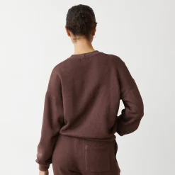 MONROW Teddy Fleece Crew Neck Sweatshirt DARKOAK Fashion